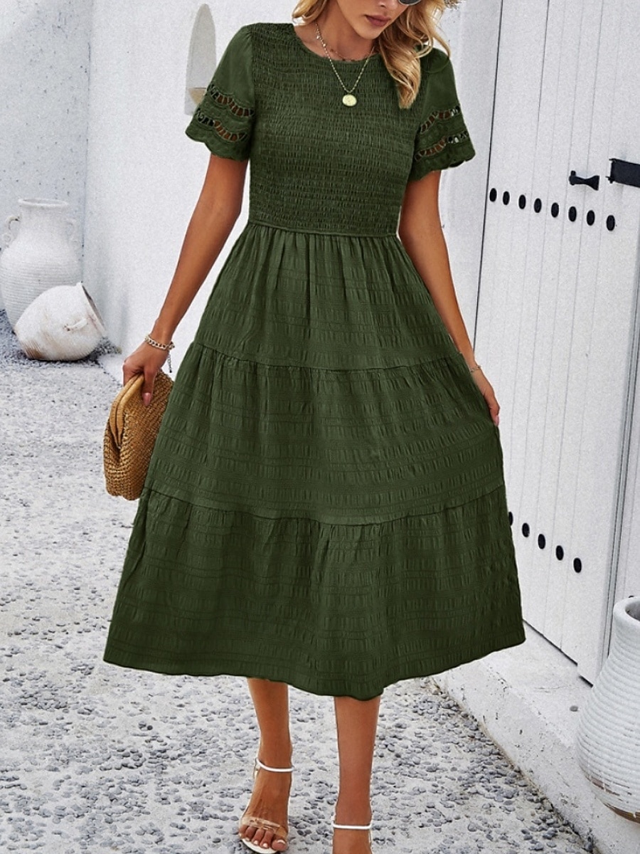 Per donna Abito Midi Abito a trapezio Abito Estivo Casual Quotidiano Vestibilità regolare Semplice Manica Corta Girocollo Nero Bianco Marrone Verde Estate Primavera del 2026 a $51.99 –P10