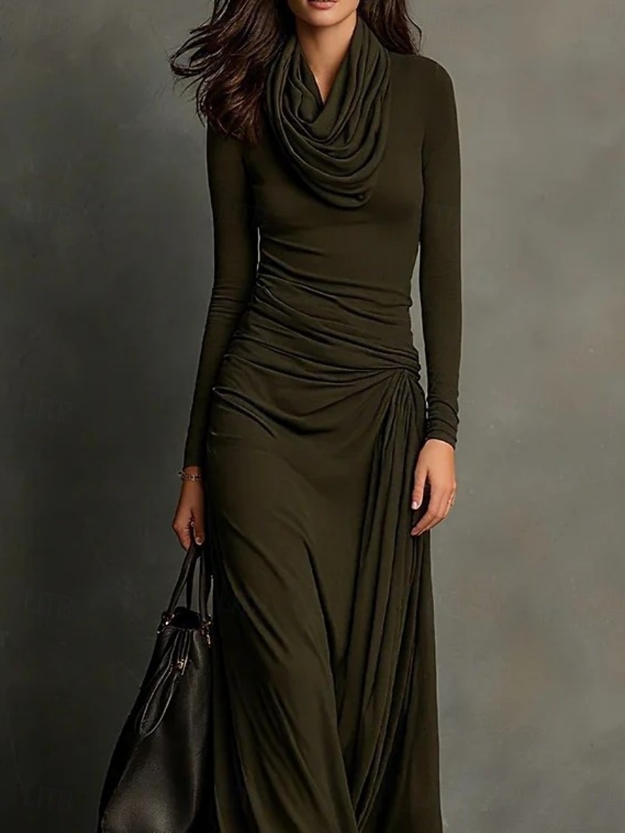 Per donna Abito maxi Vestito Casual Attillato Abito aderente Elegante Moda Moderno All'aperto Vacanza Uscire Vestibilità regolare Semplice Manica Lunga Scollo a Cascata Verde Primavera Autunno del 2026 a $34.99 –P2
