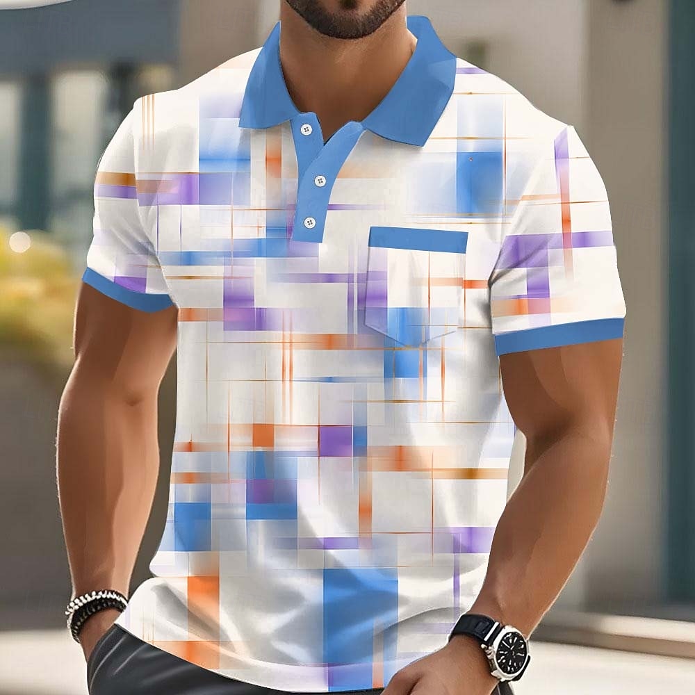 Miesten Geometrinen Polo Lyhythihainen Poolopaidat Kauluspaidat Business Casual ulko- Urheilu- ja treenivaatteet Arki-asut 3D-tulostus Napit Kevät kesä Sininen Rubiini Purppura 2026 - $22.99 –P1