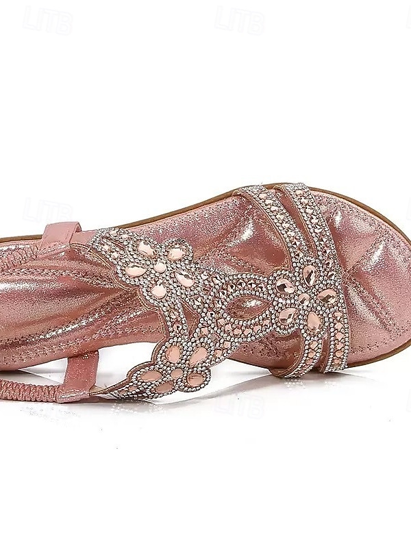 2026年 クリスタルのディテールが施されたシルバーの装飾が施された女性用フラットサンダル。ビーチでの結婚式に最適なエレガントなブライダルシューズ。  コレクション – $29.99 –P7