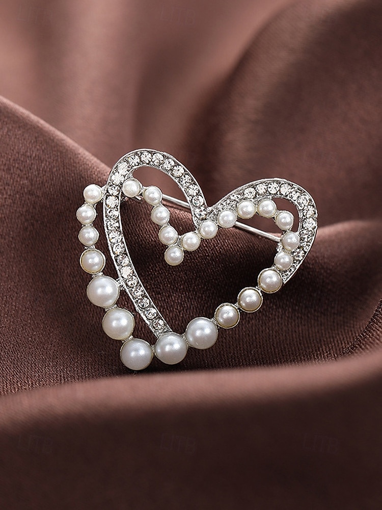 Женская брошь в форме сердца из сплава с искусственным жемчугом, доступно несколько вариантов дизайна, идеально подходит для Дня святого Валентина, свадеб и повседневной носки. 2026 - $7.99 –P5