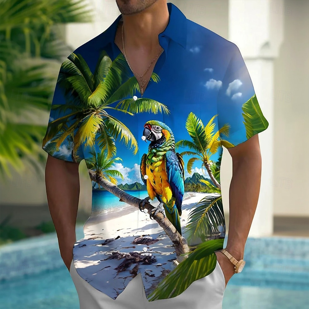 Homens Pássaro Papagaio Plantas Tropicais Camisa havaiana camisa de botão Camiseta Aloha Manga Curta Havaiana Casual Férias Verão Primavera Aberto para a Lateral Impressão 3D camisas de colarinho Um de 2026 por $25.99 –P3