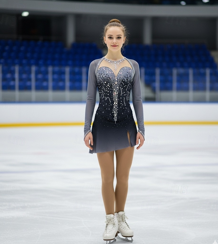 Abito da pattinaggio artistico Per donna Ragazze Pattinaggio sul ghiaccio Vestito Black Sliver Foro per il pollice Schiena aperta Rete Alta elasticità Allenamento Competizione Vestiti da pattinaggio del 2026 a $271.49 –P2