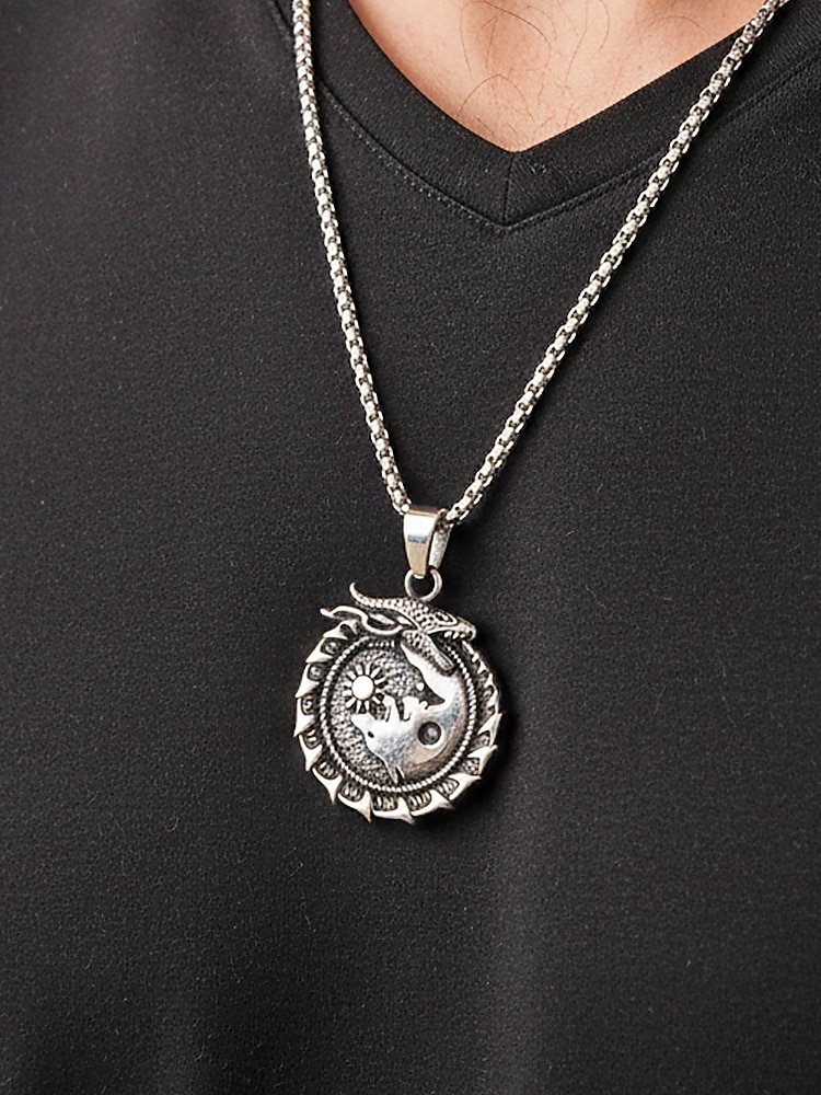 Men's Viking Style Alloy Necklace – Dragon and Wolf Pendant, Yin-Yang Design, Perfect for Casual Everyday Wear 2026 - $7.99 –P2