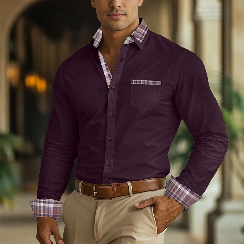 Men's Shirt Dress Shirt Non Iron Shirt Button Up Shirt Color Block Business Wedding Navy Blue Long Sleeve Turndown All Seasons Clothing Apparel Patchwork 2026 - $29.99 –P7