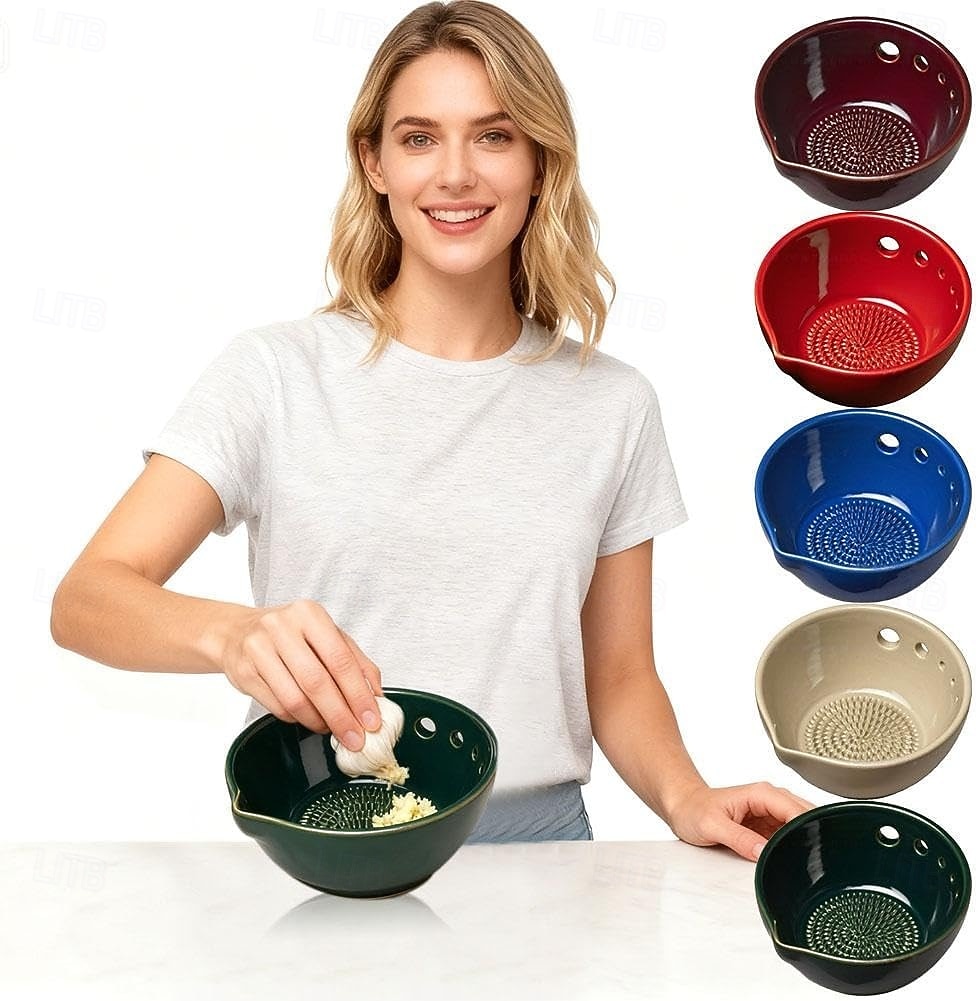 Handmade Garlic Grater Herb Bowl, 2 in 1 Pottery Herb Stripper Bowl with 5 Holes, Multi-Functional Herbs Stripping Bowls with Built-in Garlic Grater for Home Kitchen Preparation 2026 - $13.99 –P2