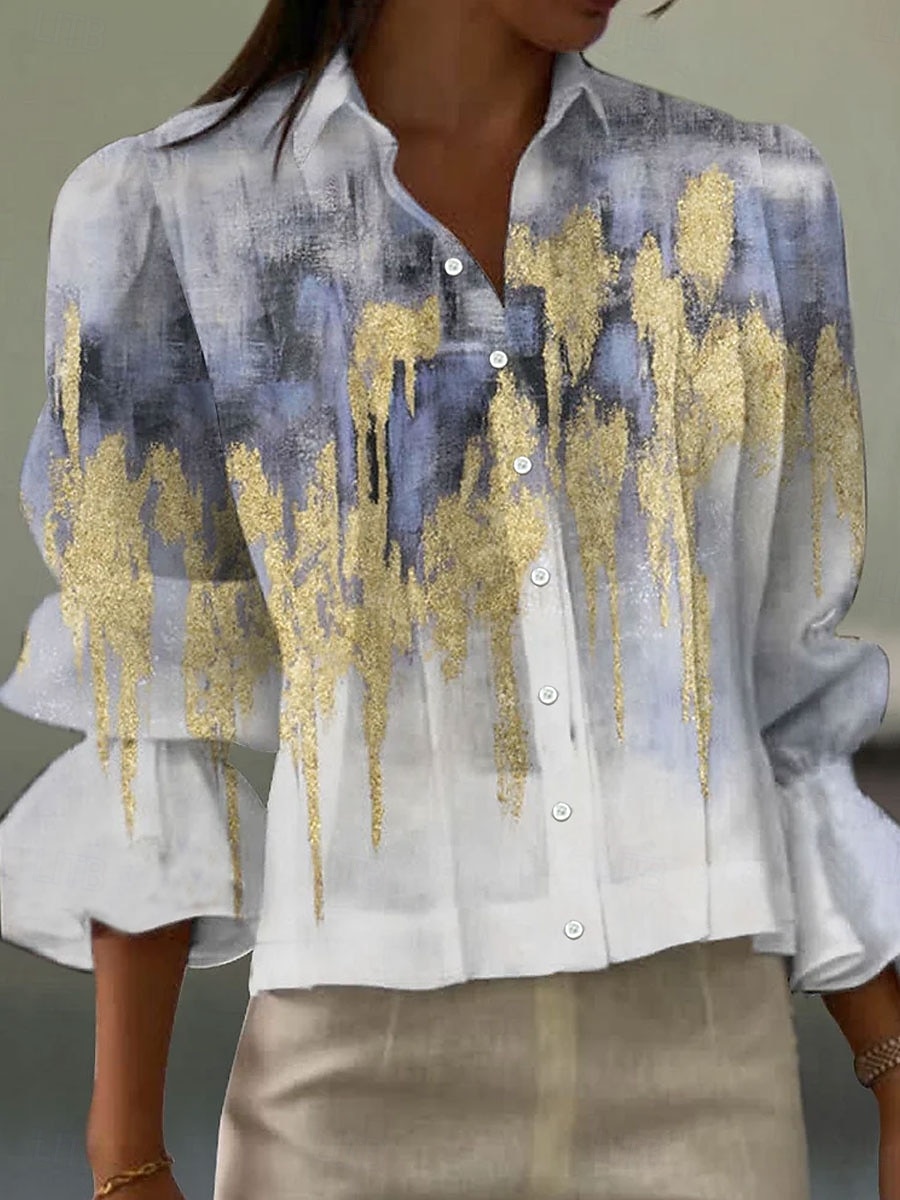 Camicia da Donna in Lino Leggero Traspirante Manica Lunga Grafica Marmo Elegante Boho Vintage Collo Normale Top Quotidiani Lavoro Festa Ruffle Blu Giallo Rosa Viola Estate Primavera del 2026 a $34.99 –P2