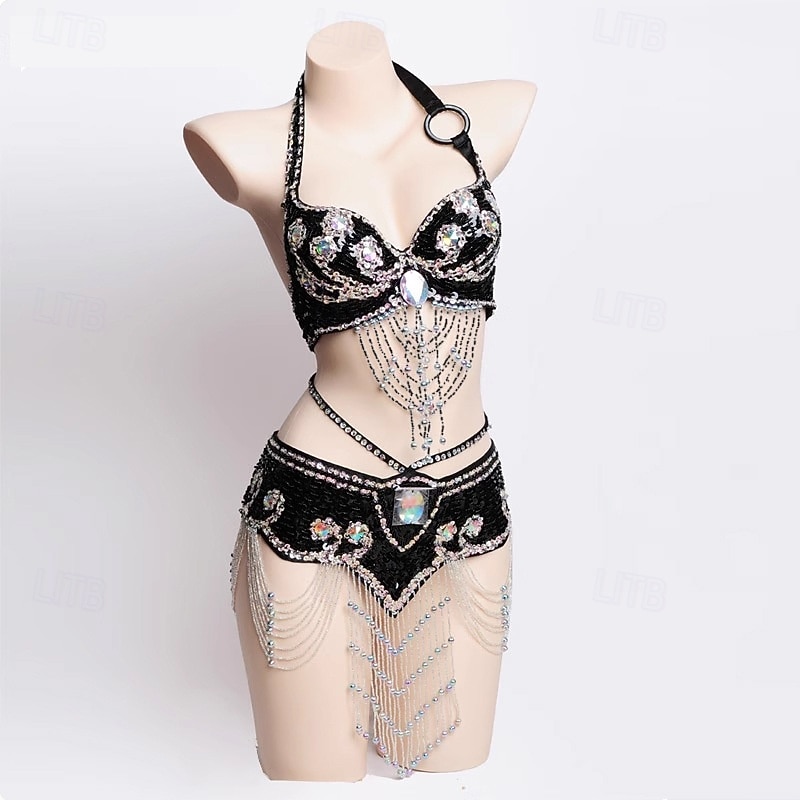 Сумка для танцев самба набор для танца живота с цепочкой из бисера и бахромы глубокого синего цвета костюм для выступлений 2026 - $81.99 –P1