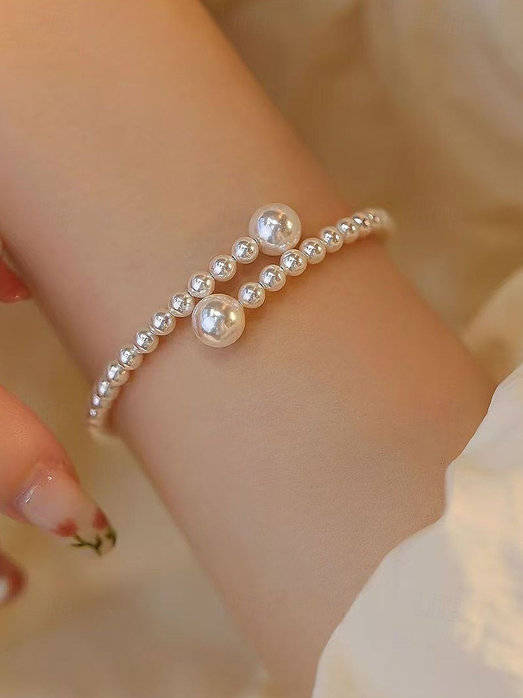 damska bransoletka z sztucznych pereł, elegancki dwukolorowy wzór, idealna na śluby, walentynki i na co dzień 2026 - $7.99 –P3