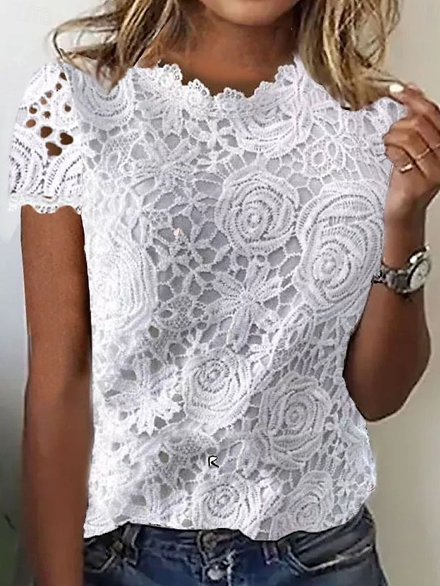 Pentru femei Topuri de vară Bluză Varful ochiului Topuri din dantela Zdrobit Dantelă Peteci Simplu Elegant Epocă femei Fără manșon Stil Nautic Topuri obișnuite Zilnic Muncă Concediu Albastru piscin 2026 - $21.99 –P2