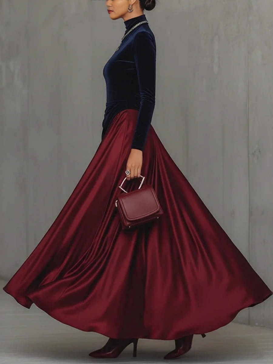 Pentru femei Rochie Maxi Rochie din satin Rochie de petrecere Rochie leagăn Elegant Modă Modern În aer liber Vacanță Ieșire Fit regulat Bloc Culoare Manșon Lung Gât Înalt Roșu-aprins Primăvară Iarn 2026 - $41.99 –P3