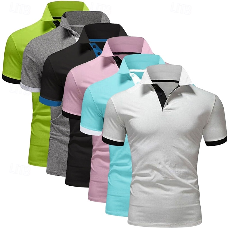 6PCS Men's Polo Golf Shirt Casual Sports Classic Short Sleeve Basic Solid Color Plain 6-Piece Multi-pack Summer Spring All Seasons Regular Fit Polo 2026 - $67.99 –P7