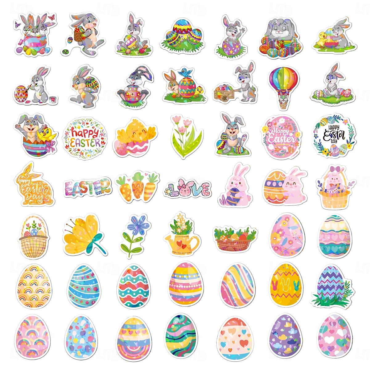 Easter Basket Stuffers 150 Piese (3 Seturi de 50) Autocolante de Paște Holografice Laser Rezistente la Apă pentru Decorațiuni de Cadouri de Sărbătoare Autocolante cu Ouă de Paște Transfrontaliere 2026 - $13.99 –P9