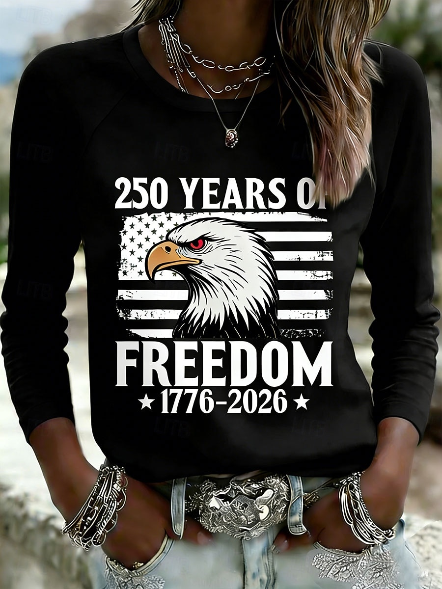 Dia da Independência Aniversário Americano Camiseta Patriótica Feminina Gráfica Bandeira Vintage Estilosa Clássica Manga Longa Gola Redonda Diário Fim de Semana Impressão Azul Preto Rosa Vermelho de 2026 por $24.99 –P6