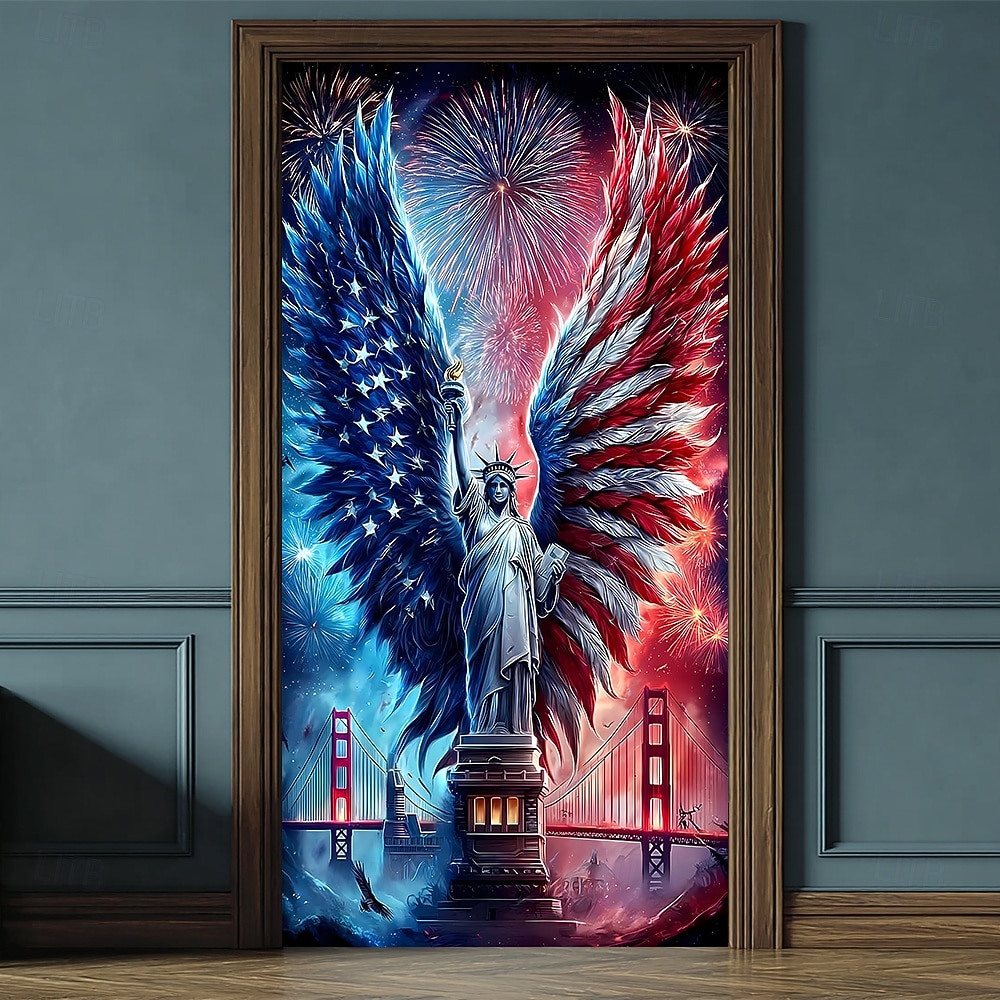 Bandeira patriótica do Dia da Independência dos EUA para porta, com a bandeira americana, águia e cavalo, decoração para o Quatro de Julho, placa para varanda, decoração para casa e exterior. de 2026 por $17.99 –P6