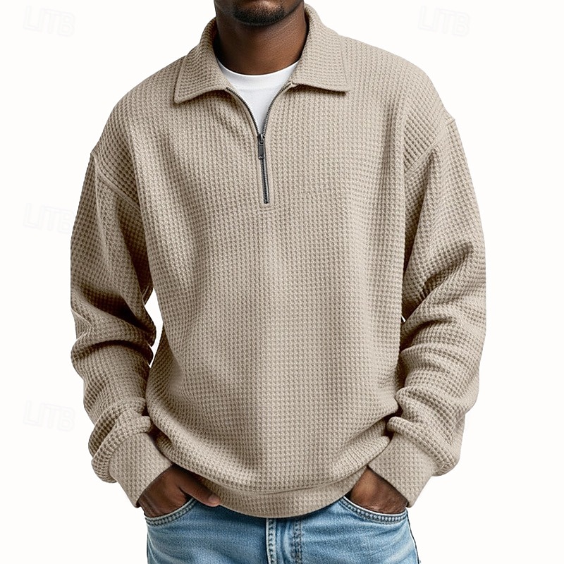 Pánské Mikina Waffle mikina Svetr Čtvrtletní mikina na zip Šedá Stojáček Bez vzoru Klokaní kapsa S texturou Ležérní Denní Sporty a outdoor Šik ven Chladný Sportovní oblečení Jaro & podzim Oblečení 2026 - $28.99 –P10