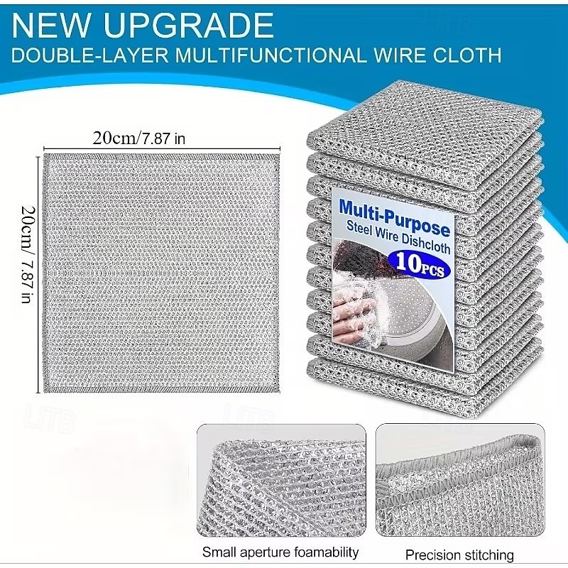 Lot de 24 torchons en fil d'acier multi-usages anti-rayures - chiffons à récurer réutilisables, à séchage rapide et sans odeur pour la vaisselle, le nettoyage des ustensiles de cuisine, des éviers et de 2026 ? $16.99 –P6
