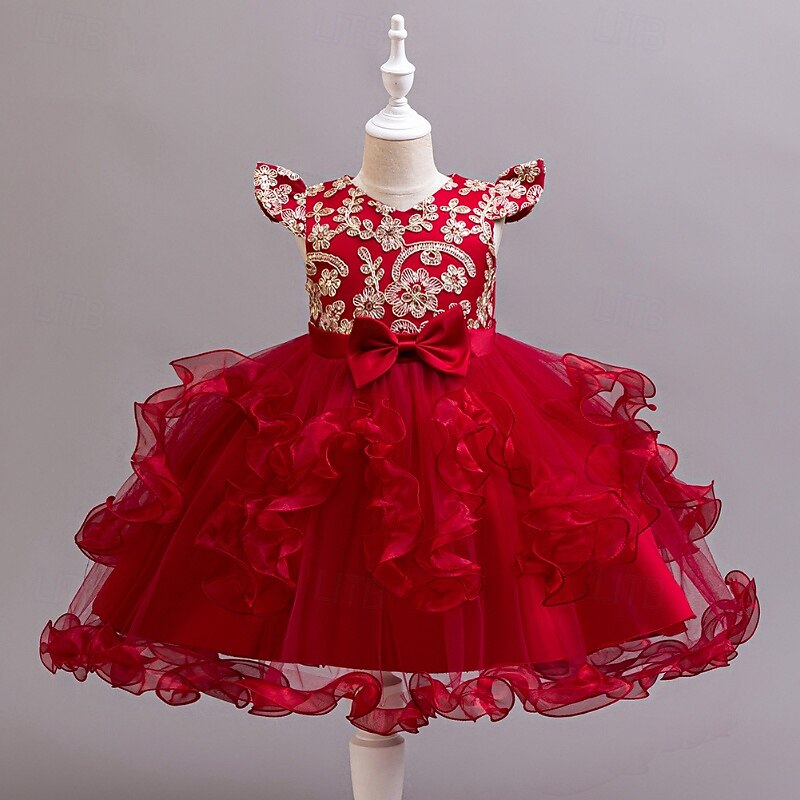 Robe de Demoiselle d'Honneur Fille Fille Robe de soirée Tenue de mariage Soirée Mariage Formel Mode Adorable Princesse Patchwork Broderie Fleuri Sans manches Col en V Bleu Champagne 4 ans et + de 2026 ? $42.99 –P2