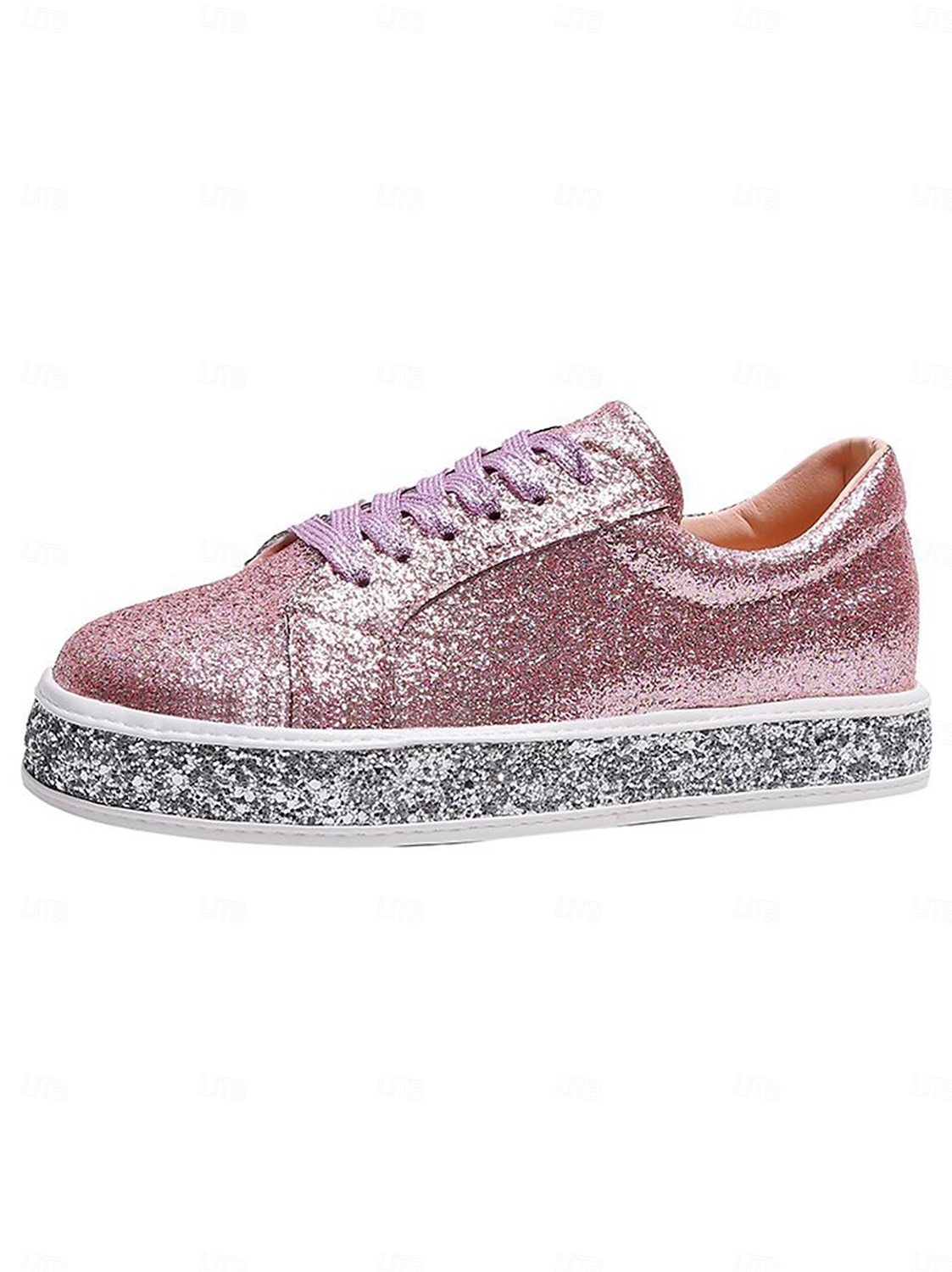 Tênis plataforma feminino com glitter rosé gold, calçado de festa com sola de strass para a noite. &festa pós-casamento de 2026 por $29.99 –P7