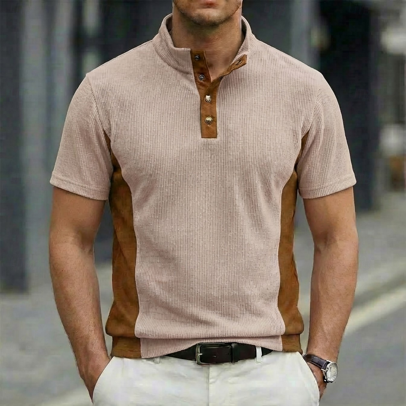 Per uomo Camicia di Velluto a Coste Maglia Henley Maglietta Manica Corta Tinta unica Semplice Testurizzato Moda Designer Casual Bottoni Collo alla coreana Henley Casuale Quotidiano All'aperto Estate del 2026 a $18.99 –P1