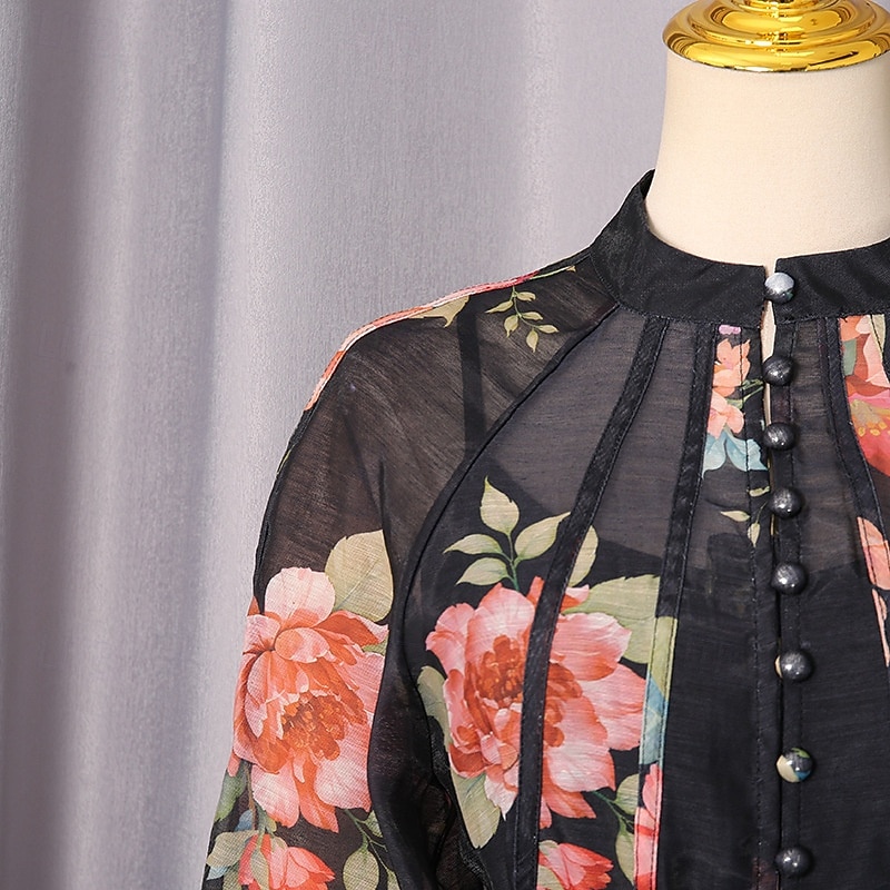 Zweiteilig A-Linie Knöchellänge Kleid für Hochzeitsgäste Kleider für Hochzeitsgäste Elegant Täglich Langarm Hoher Ausschnitt Gartenparty Formell mit Blumenmuster 2026 - $126.99 –P14