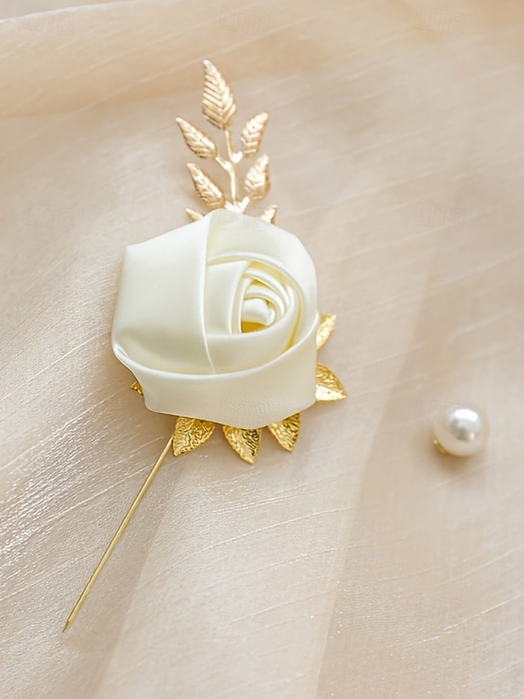 Pin de solapa de rosa de poliéster para hombre, varios colores, elegante accesorio para bodas y fiestas con detalles de perlas. 2026 - $7.99 –P8