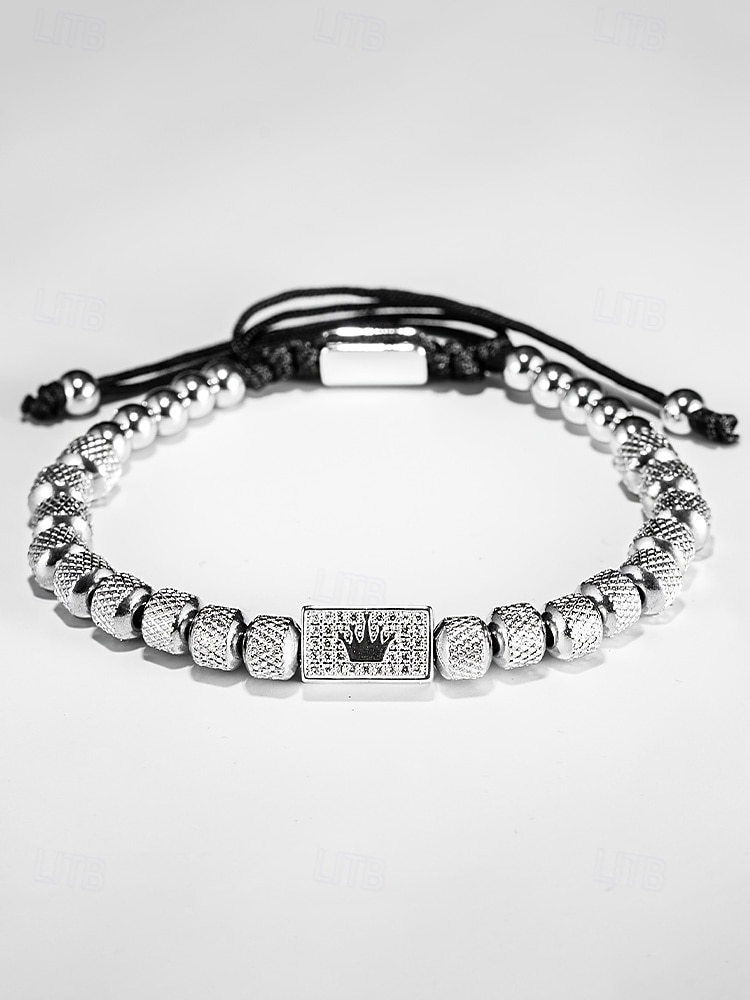 2026年 メンズステンレススチールブレスレット、ゴールド、シルバー、ブラックカラー、輝く石が付いたクラウンデザイン、結婚式、カジュアルな日常着、ファッションジュエリーに最適  コレクション – $11.99 –P7