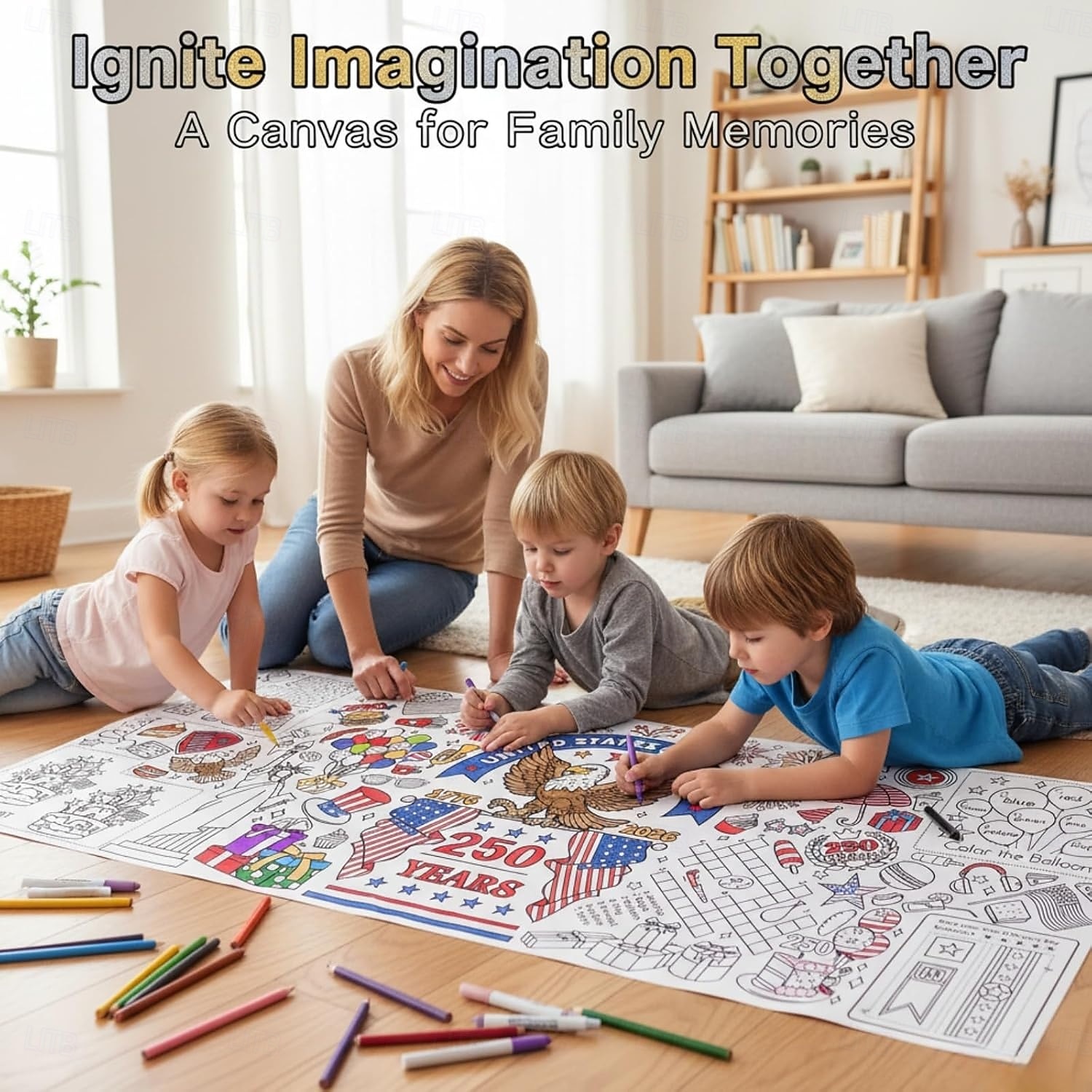 Раскраска к 250-летию США, размер 31*72 дюйма, тематическая раскраска к 250-летию для класса, дня рождения, вечеринки в честь Дня независимости Америки, универсальное использование в качестве настенного декора или скатерти. 2026 - $9.99 –P5