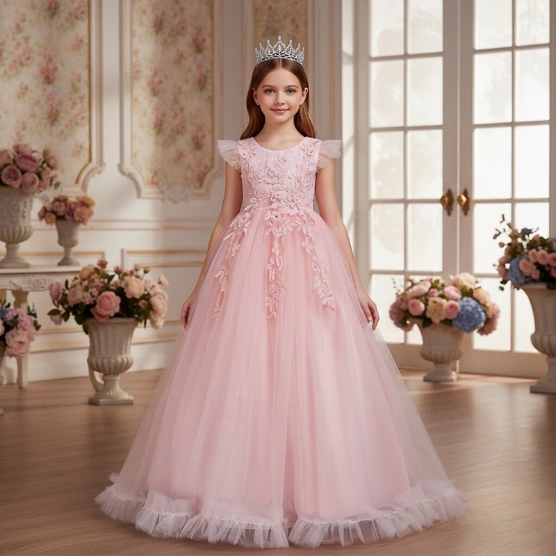 Robe de Demoiselle d'Honneur Fille Fille Robe de soirée Tenue de mariage Soirée Mariage Formel Mode Princesse Beau Maille Couleur Unie Sans manches Col Rond Bleu Jaune 4 ans et + de 2026 ? $47.99 –P10
