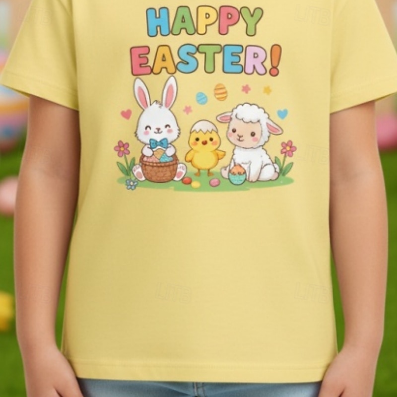 פסחא בנות תלת מימד גראפי שפן חולצה קצרה טישירט שרוולים קצרים הדפסת תלת מימד קיץ אביב ספורט אופנתי סגנון רחוב ילדים 4-12 שנים צווארון עגול קצר קזו'אל יומי בָּחוּץ רגיל 2026 - $15.99 –P3