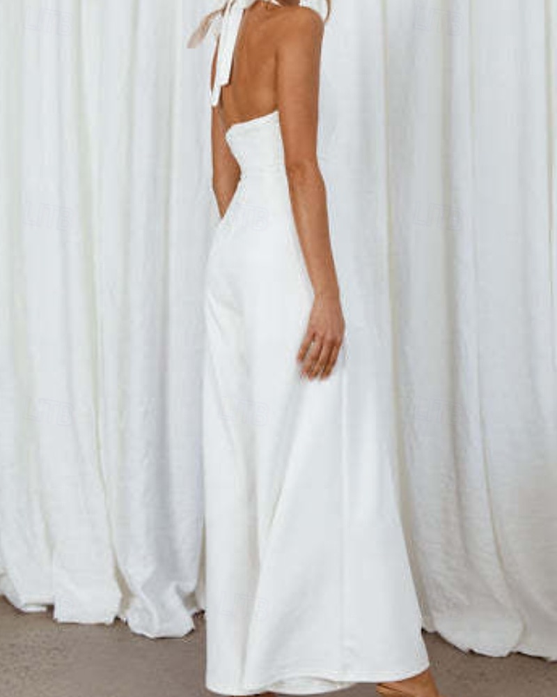 Dame Normal Kjeledresser Elegant Helfarge Ermeløs Bred Bukseben Grimehals Åpen rygg Daglig Feriereise Løstsittende Hvit Lysegrønn Rosa Sommer 2026 - $29.99 –P5