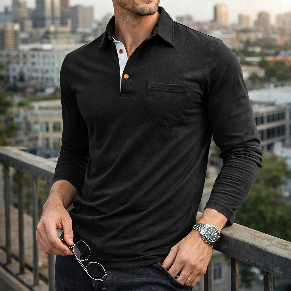 Herren Poloshirts Golf Poloshirts Lässig Arbeit Klassisch Langarm Farbblock Knöpfe Sommer Frühling Frühling & Herbst Normale Passform Blau Schwarz Wein Purpur Armeegrün Kaffee Poloshirts 2026 - $27.99 –P2