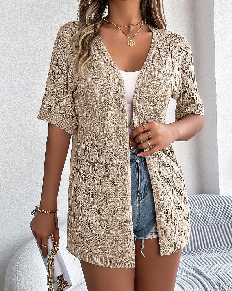 Per donna Tunica Top estivi Blusa Top traforato Traforato Semplice Elegante Classico Moderno Manica Corta Top lunghi Quotidiano Ferie Uscire Bianco Rosa Cachi Estate Primavera del 2026 a $34.99 –P11