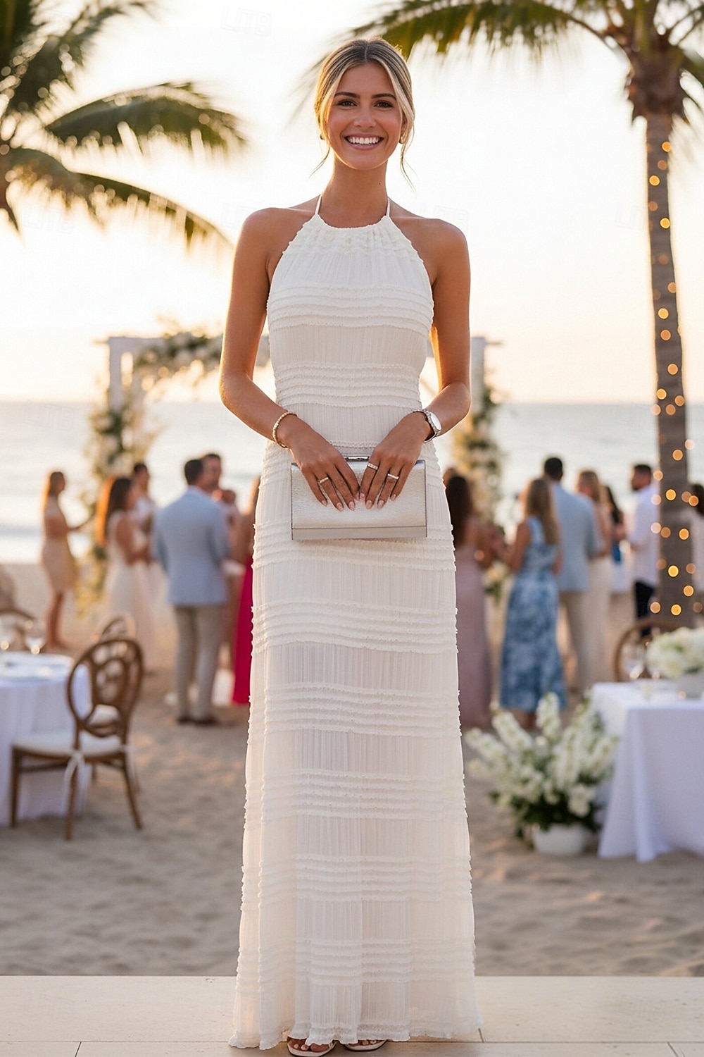 Linea ad A Lunghezza al pavimento Abito Bianco Abiti per invitati a matrimoni Elegante Senza Maniche All'americana Festa in giardino Matrimonio con Arricciato del 2026 a $57.99 –P1