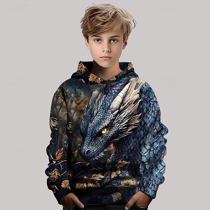 Ragazzi 3D Drago Felpa con Cappuccio Manica Lunga Primavera Autunno Moda Streetwear Bambini 4-12 Anni Con cappuccio All'aperto Casuale Quotidiano Vestibilità regolare del 2026 a $17.49 –P6