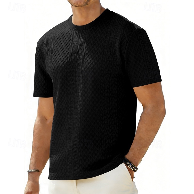 Men's T Shirt Tee Top Short Sleeves Crew Neck Summer Solid Color Textured Fashion Designer Basic Jacquard Vacation Casual Daily White Top Tee for Men 2026 - $20.99 –P7