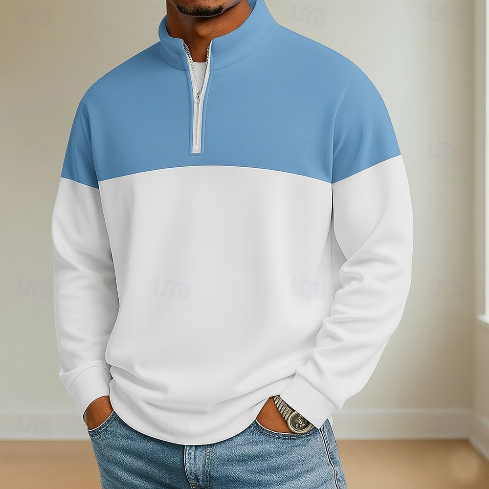 Per uomo Blocco di colori Polo Manica Lunga Colletto Mao Athleisure Vacanza Athleisure Casual Quotidiano Stampa 3D Primavera Autunno Blu Nero Giallo del 2026 a $22.99 –P4