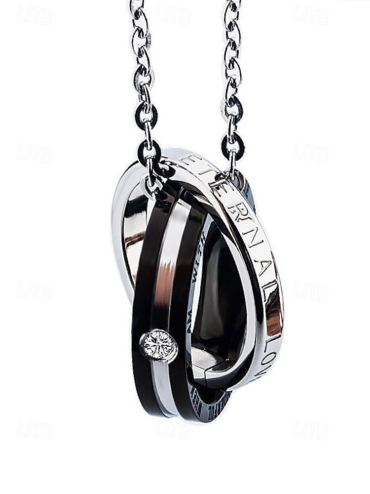 2026年 インターロッキングリング付きメンズ合金ネックレス、ブラックとローズゴールド、バレンタインデー、結婚式、ギフトに最適、エレガントなデザインと高品質の仕上げ。  コレクション – $7.99 –P6