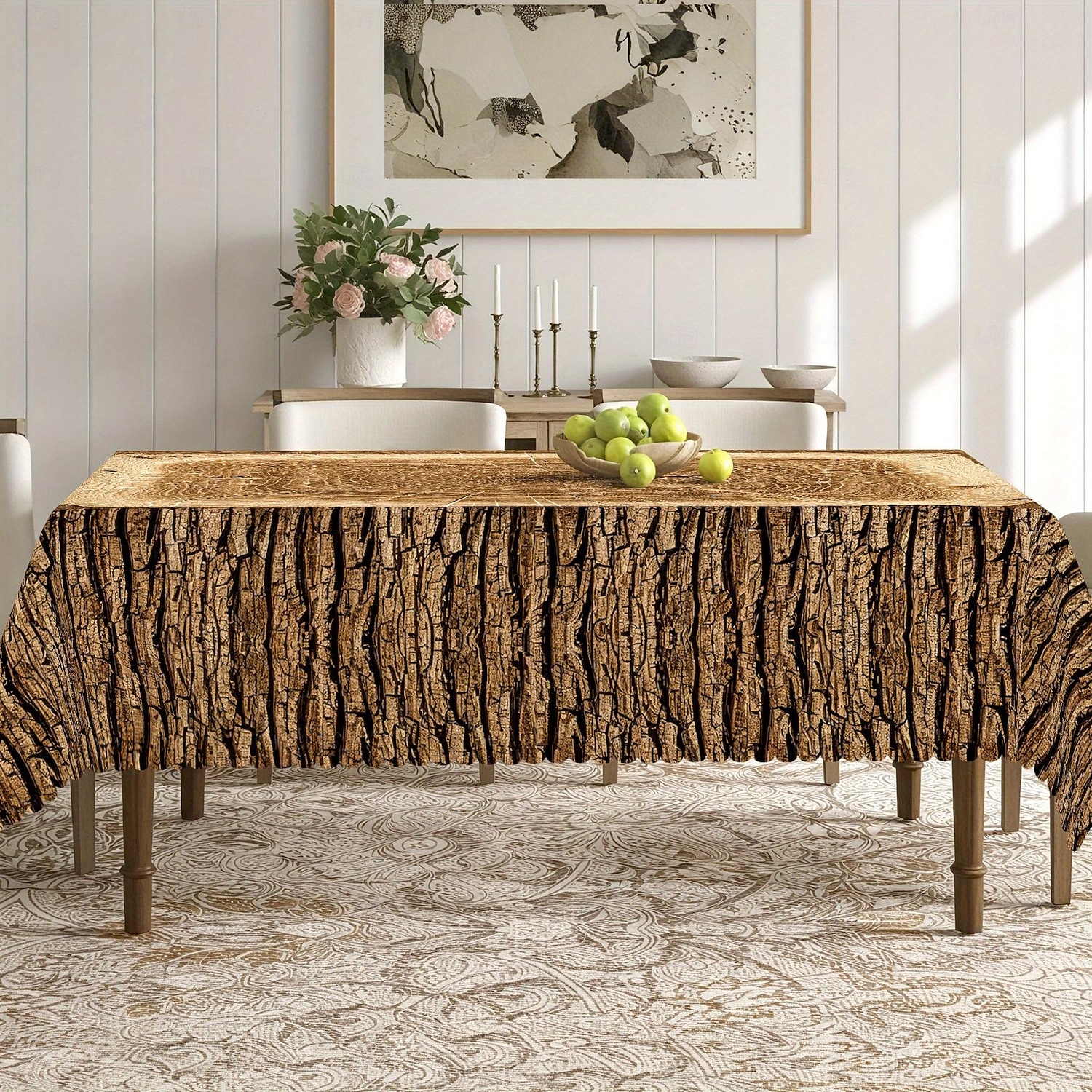 Mantel vintage con temática de troncos y patrón de vetas de madera, estilo rústico, para mesa de comedor, decoración de casa de campo para cocina o sala de estar 2026 - $12.49 –P4