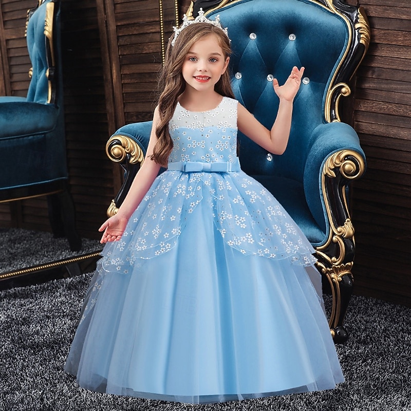 Vestido para Meninas das Flores Para Meninas Vestido formal Traje de casamento Festa Casamento Formal Moda Adorável Formal Patchwork Com Transparência Floral Princesa Sem Manga Gola Redonda Azul de 2026 por $43.99 –P2