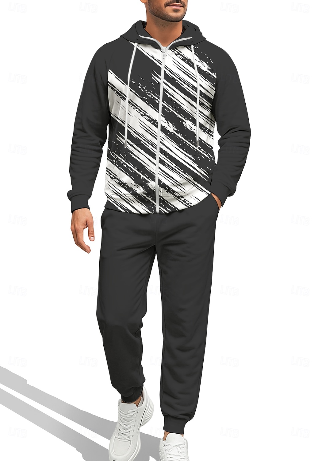 Муж. Толстовка Спортивный костюм Толстовка на молнии Кулиска Карманы Геометрический принт Брюки Толстовка Худи и брюки Осень Красный Тёмно-синий Тренировка в тренажерном зале Повседневный Баскетбол 2026 - $43.99 –P8