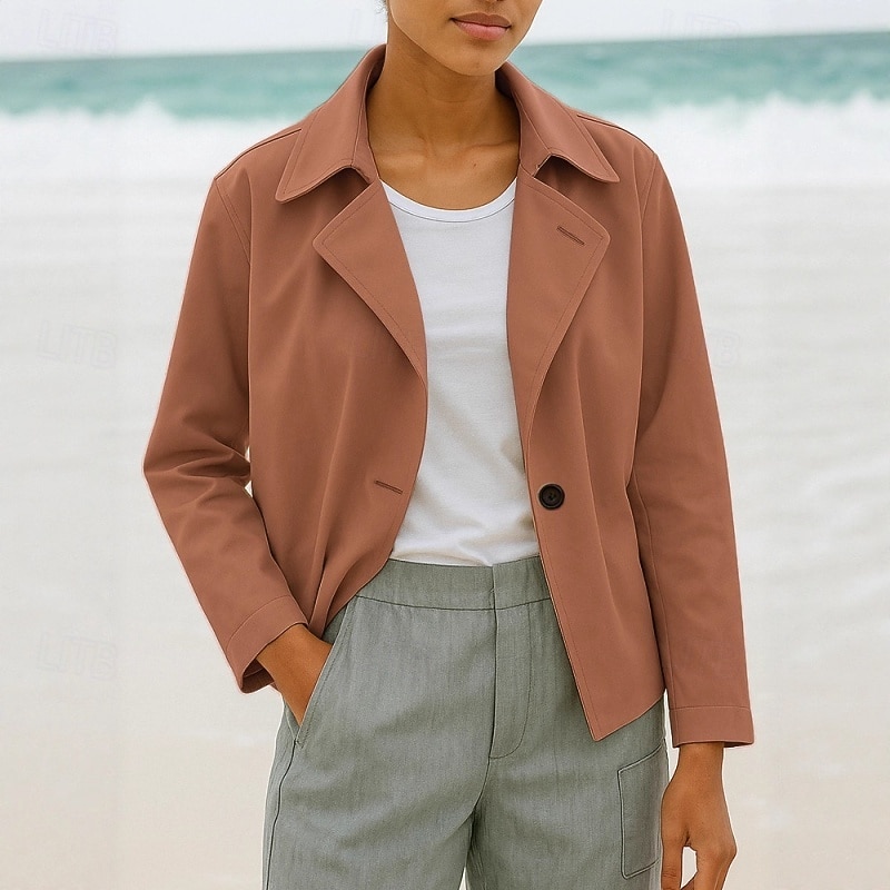Women's Blazer Casual Jacket Comfortable Sequin Fashion Casual Plain Street Daily Wear Going out Weekend Short Peaked Lapel Regular Fit Long Sleeve Outerwear Black Sky Blue Brown Fall Winter 2026 - $24.99 –P3