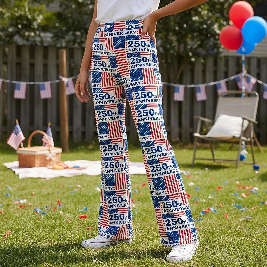 250º Aniversario de EE. UU. Retro Antiguo Años 70 Pantalones Pantalones de pierna ancha Hippie Disco Alta cintura Disfraz Mujer Mascarada 4 de julio Día de la Independencia Adulto Pantalones 2026 - $32.99 –P1