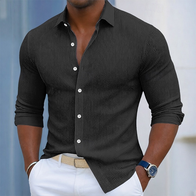 Voor heren Overhemd Corduroyshirt Overhemd met knopen Zwart Wit Marineblauw blauw Paars Lange mouw Effen Strijkijzer Buiten Vakantie Button-omlaag Kleding Katoen Modieus Streetwear Klassiek Casual 2026 - $29.99 –P4