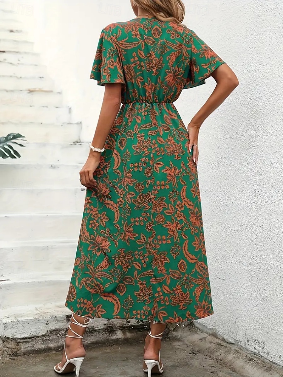 Per donna Abito Lungo Maxi Abito Abito Floreale Abito Boho Elegante Moda Moderno Quotidiano All'aperto Vacanza Vestibilità regolare Floreale Manica Corta Scollo a V Viola Verde Estate Primavera del 2026 a $22.99 –P5