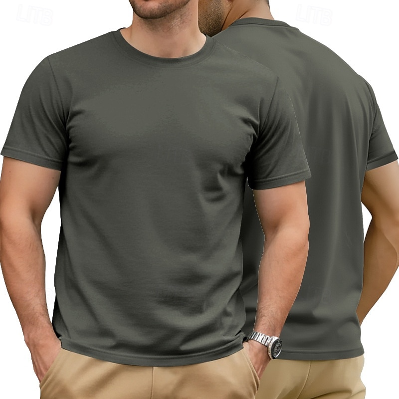 Herre 100 % bomulls-T-skjorte Kort Erme Crew-hals Sommer Vår & Vinter Helfarge عادي Mote Designer Grunnleggende Grunnleggende Ren Avslappet Feriereise Gate Kamel Grå Topp T-skjorte for menn 2026 - $13.49 –P7