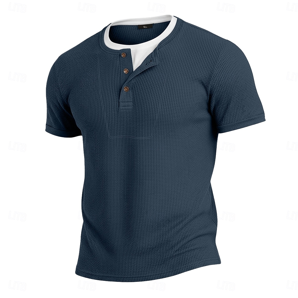 Men's Waffle Henley Shirt Tee Cotton Blend T-Shirt Short Sleeve Crew Neck Henley Summer Spring All Seasons Color Block Plain Textured Fashion Designer Casual Color Block Buttons Fake two piece Casual 2026 - $20.99 –P8