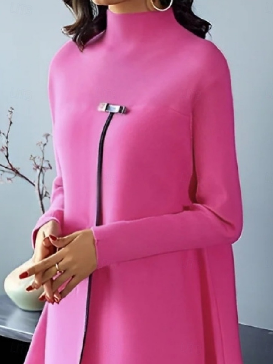 Per donna Mini Abito Abito a Tubino Abito a trapezio Casual Quotidiano Vestibilità comoda Semplice Manica Lunga Collo Alto Nero Fucsia Primavera Autunno Inverno del 2026 a $28.99 –P2