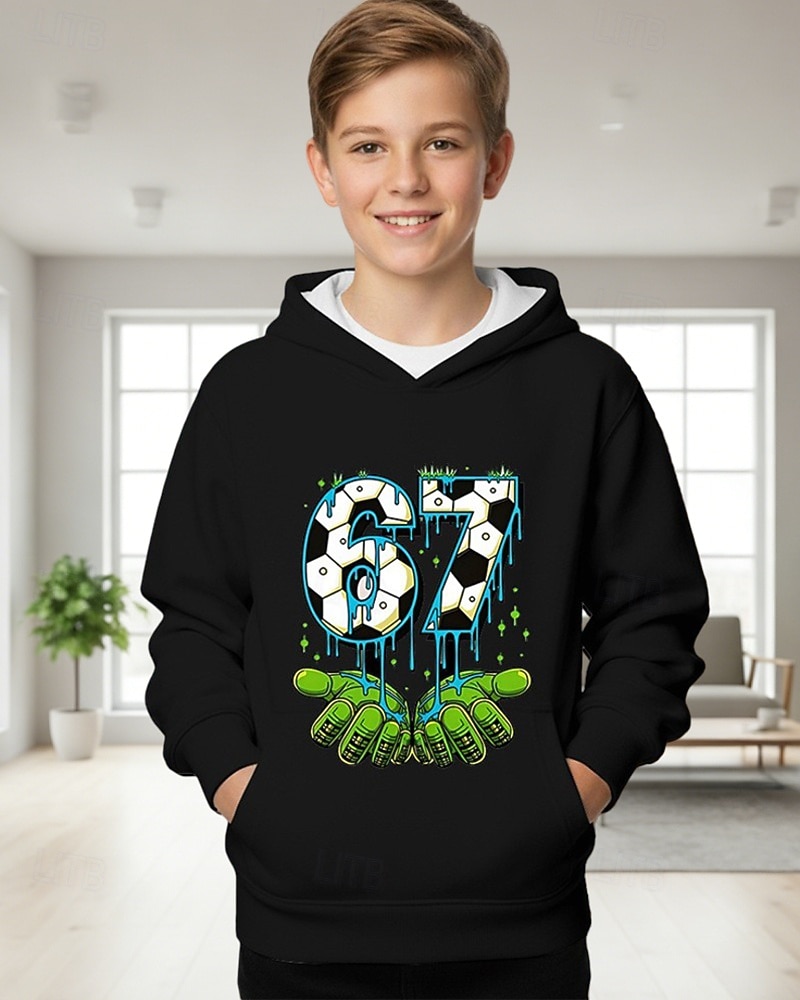 Мальчики 3D Графика Футбол Забавный сленг 67 Толстовка Pullover Длинный рукав 3D печать Весна Осень Спорт Мода Уличный стиль Дети 4-12 лет Капюшон на открытом воздухе Повседневные Стандартный 2026 - $19.99 –P4