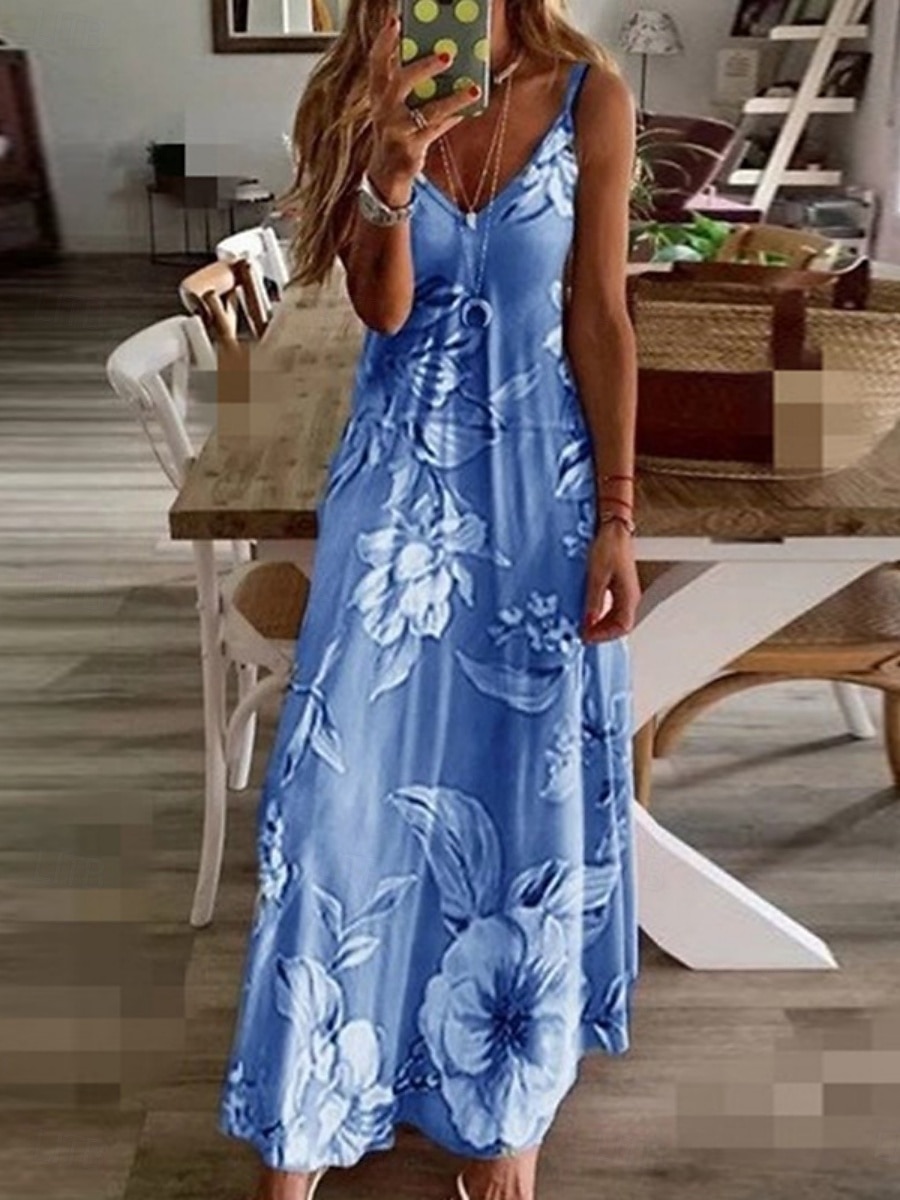 Femmes Robe Maxi Robe Décontractée Robe Nuisette Mode Basique Moderne Quotidien Extérieur Plage Coupe régulière Fleuri Sans manches Col en V Bleu Rose Claire Violet Vert Été Printemps de 2026 ? $36.99 –P1